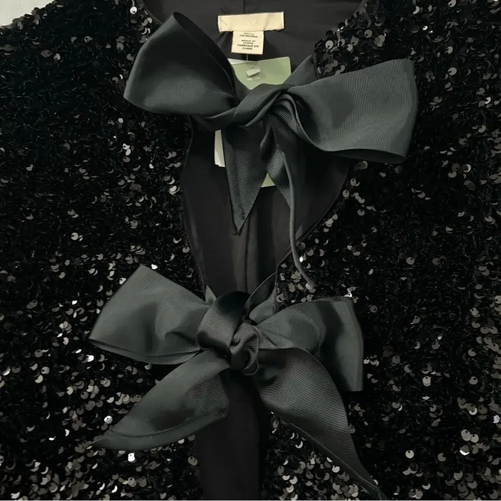 H&M Black TIE-FRONT SEQUINED JACKET - Picture 4 of 12